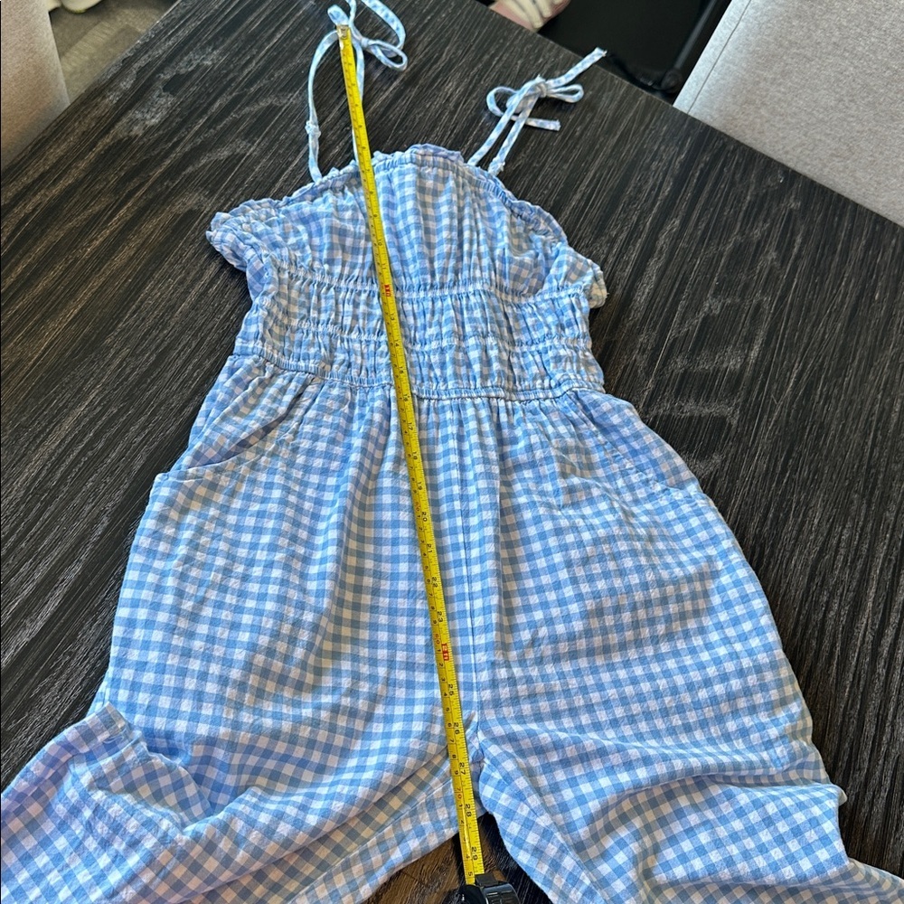 Sincerely Jules Blue Gingham Smocked Sleeveless Ruffled Wide Leg Jumpsuit, XS - Picture 5 of 7